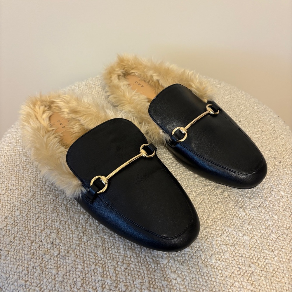 a new day Black Faux Fur Loafers